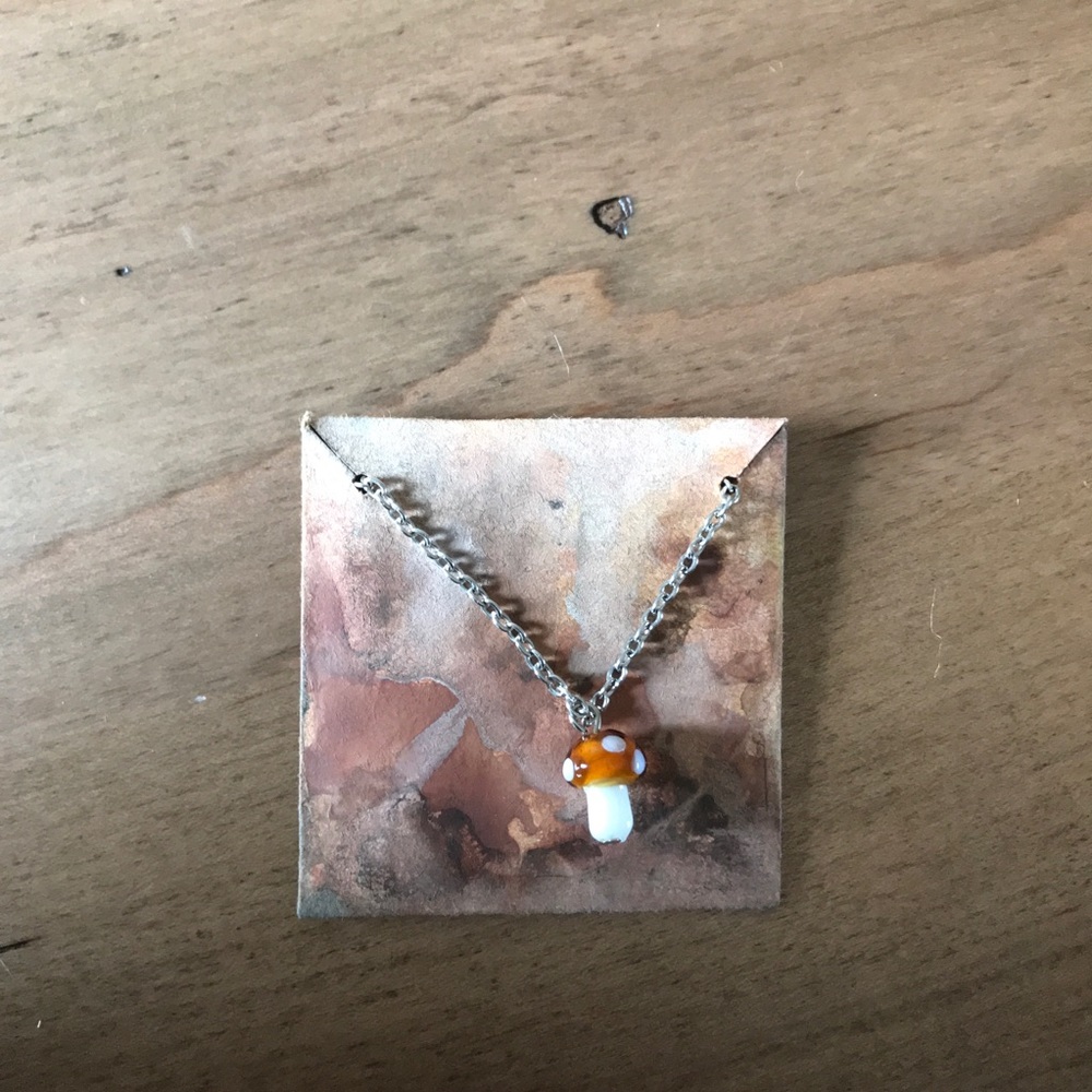 Glass Mushroom Silver Plated Chain Necklace